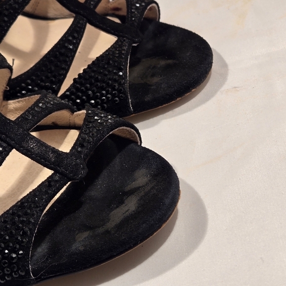 MICHAEL Michael Kors Woman's Mavis Open Toe Black Suede Heel Sandals w/ Crystals - Picture 13 of 13